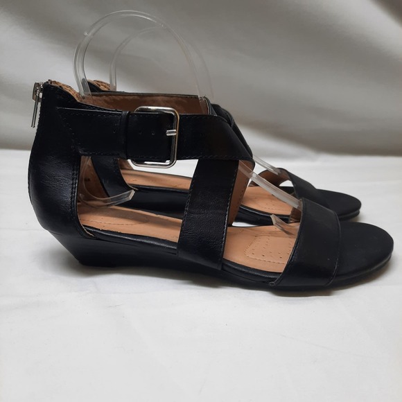 Dexflex Comfort Black zip back wedge sandal 7W - Picture 2 of 8